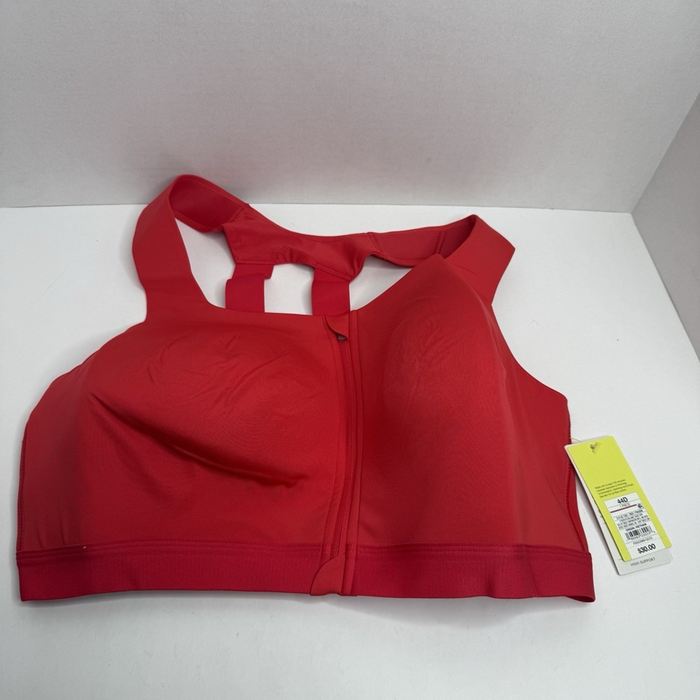 All In Motion High Support Sports Bra 44D Red Front Zip Racerback New